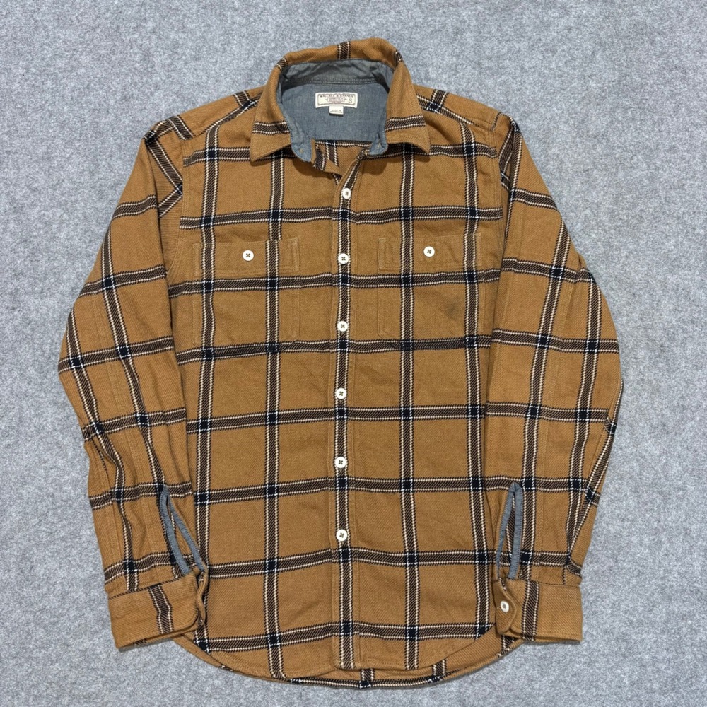 Wallace & Barnes Mens Brown Plaid Flannel Button Down Shirt Small Workwear